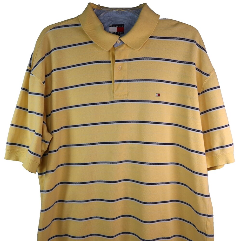 Tommy Hilfiger Polo Golf Shirt Men's Size XL Yellow Striped Cotton Classic Fit